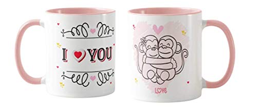 Valentines Day Gift Coloured Mug Cup11oz Ceramic Novelty Gift Couple, Monkeys, I Love You VD17