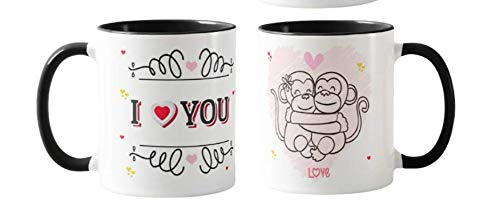 Valentines Day Gift Coloured Mug Cup11oz Ceramic Novelty Gift Couple, Monkeys, I Love You VD17