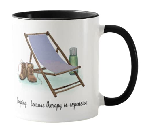 Caravan, Tent,Camping Because Therapy is Expensive Holiday, Ceramic Mug Cup Coloured,11oz, Novelty Gift, Joke