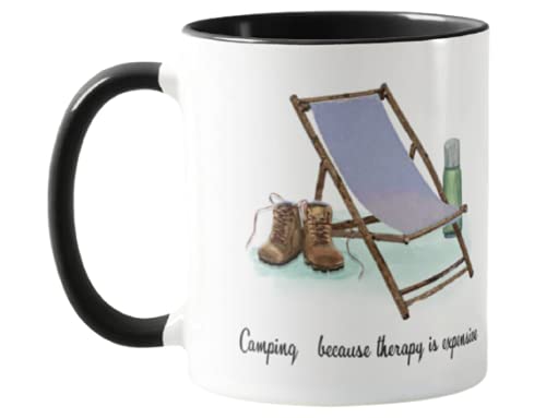 Caravan, Tent,Camping Because Therapy is Expensive Holiday, Ceramic Mug Cup Coloured,11oz, Novelty Gift, Joke