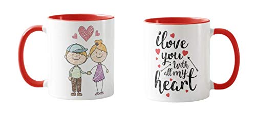 Valentines Day Gift Coloured Mug Cup11oz Ceramic Novelty Gift Couple, I Love You with My Heart VD10
