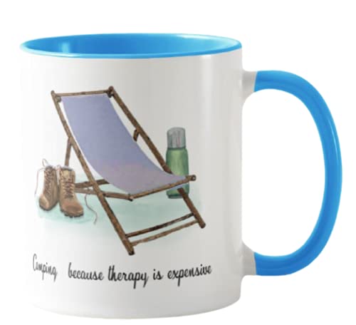 Caravan, Tent,Camping Because Therapy is Expensive Holiday, Ceramic Mug Cup Coloured,11oz, Novelty Gift, Joke