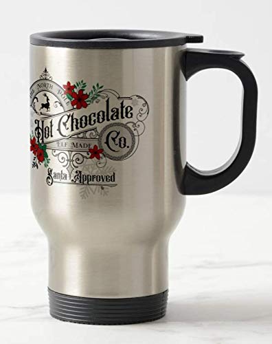 Vixar The North Pole Hot Chocolate Co. Christmas Travel Mug Cup Novelty Office Birthday Christmas Coffee Gift Tea Present White or Silver