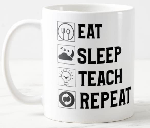 Vixar Teacher Mug Eat Sleep Teach Repeat 11oz Coloured Mug Cup Tea Coffee Ideal for Teacher Gift from Kids end of Year School