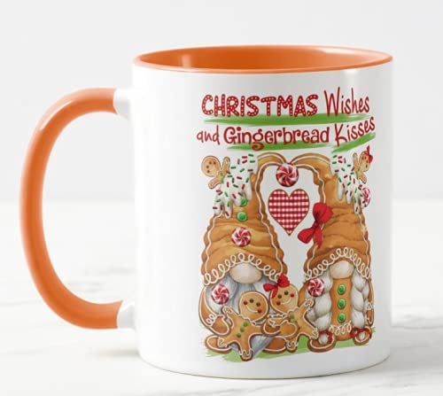 Vixar Christmas Gingerbread, Christmas Wishes and Gingerbread Kisses Coloured Mug Cup, Gift, Work, Office, Christmas Tea Coffee