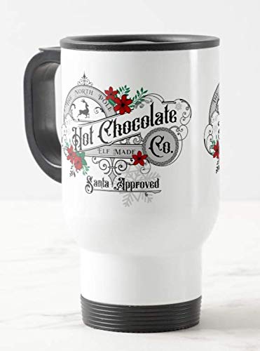 Vixar The North Pole Hot Chocolate Co. Christmas Travel Mug Cup Novelty Office Birthday Christmas Coffee Gift Tea Present White or Silver