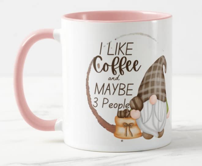 Vixar Gnomes I Like Coffee and Maybe 3 People Coloured Mug Cup Gift Birthday Work Office Christmas Tea Coffee