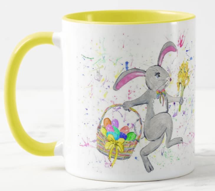 Easter Bunny Rabbit Daffodils Watercolour Art Coloured Mug Cup Gift Birthday Work Office Tea Coffee E05