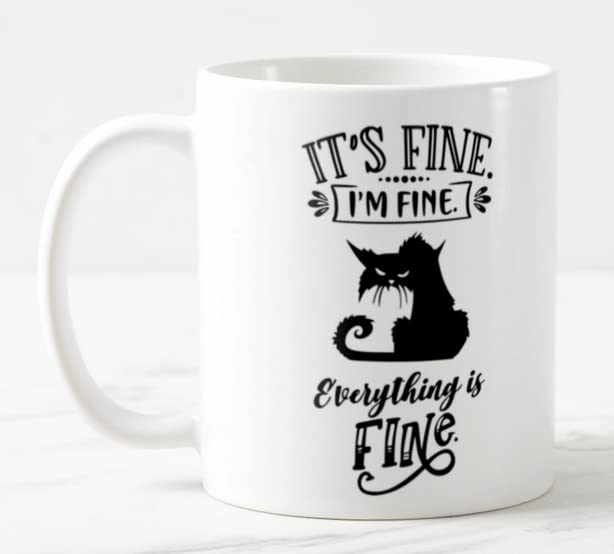 Vixar Its Fine I'm Fine Everything is fine Cat Joke Coloured Mug Cup Gift Birthday Work Office Christmas Tea Coffee 2