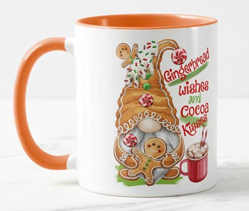 Vixar Christmas Gingerbread Wishes and Cocoa Kisses Coloured Mug Cup, Gift, Work, Office, Christmas Tea Coffee