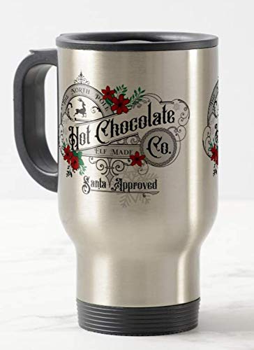Vixar The North Pole Hot Chocolate Co. Christmas Travel Mug Cup Novelty Office Birthday Christmas Coffee Gift Tea Present White or Silver