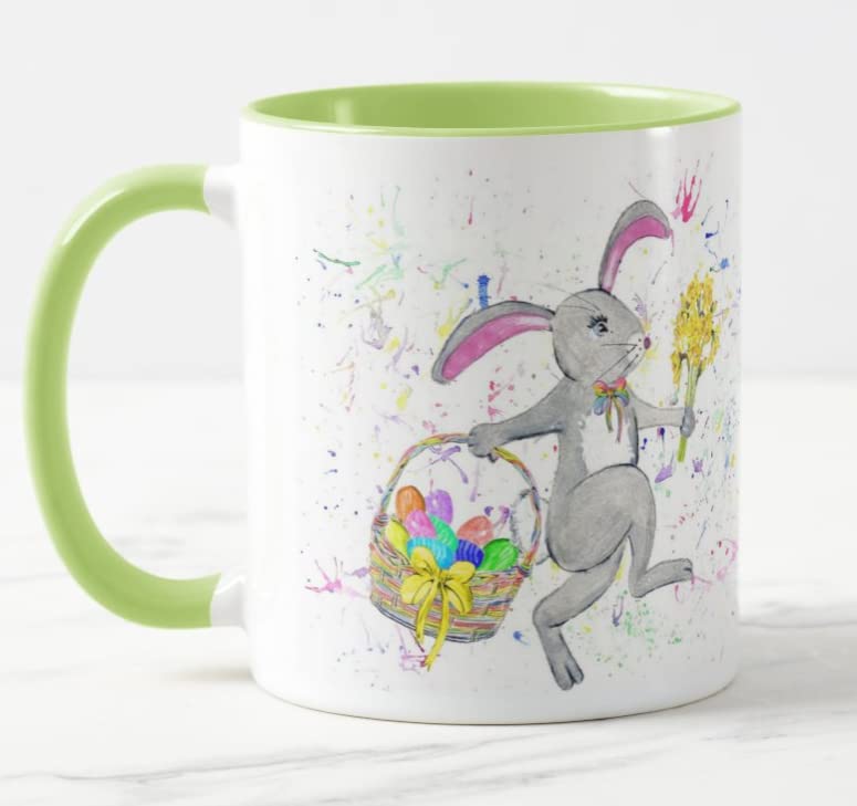 Easter Bunny Rabbit Daffodils Watercolour Art Coloured Mug Cup Gift Birthday Work Office Tea Coffee E05