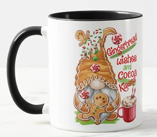Vixar Christmas Gingerbread Wishes and Cocoa Kisses Coloured Mug Cup, Gift, Work, Office, Christmas Tea Coffee