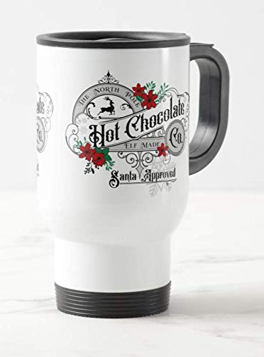 Vixar The North Pole Hot Chocolate Co. Christmas Travel Mug Cup Novelty Office Birthday Christmas Coffee Gift Tea Present White or Silver