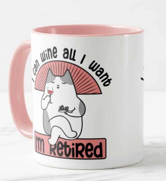 Vixar I'm Retired I can Wine All I Want Joke Novelty Retirement Joke Woman Coloured Mug Cup Gift Birthday Work Office Christmas Tea Coffee