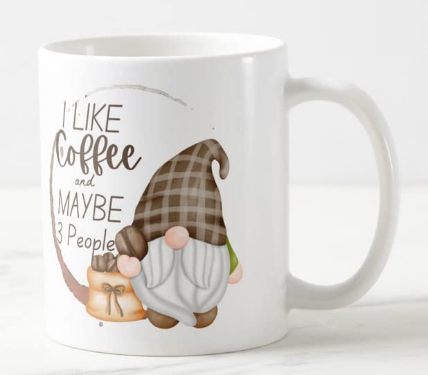 Vixar Gnomes I Like Coffee and Maybe 3 People Coloured Mug Cup Gift Birthday Work Office Christmas Tea Coffee