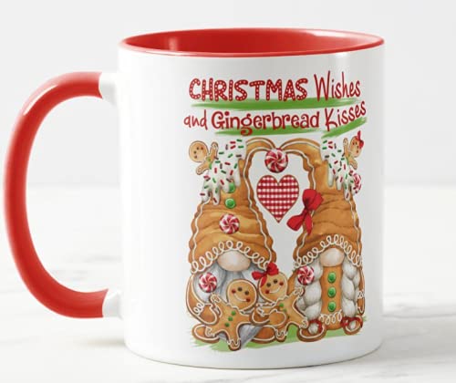 Vixar Christmas Gingerbread, Christmas Wishes and Gingerbread Kisses Coloured Mug Cup, Gift, Work, Office, Christmas Tea Coffee