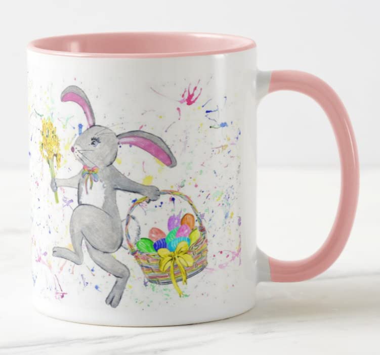 Easter Bunny Rabbit Daffodils Watercolour Art Coloured Mug Cup Gift Birthday Work Office Tea Coffee E05