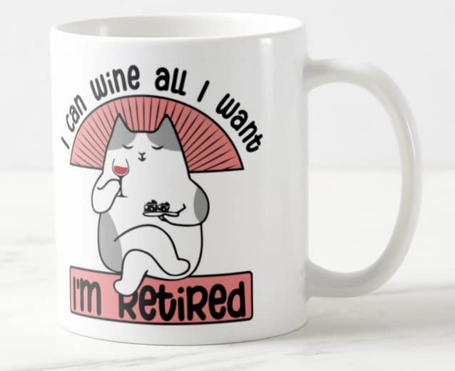Vixar I'm Retired I can Wine All I Want Joke Novelty Retirement Joke Woman Coloured Mug Cup Gift Birthday Work Office Christmas Tea Coffee
