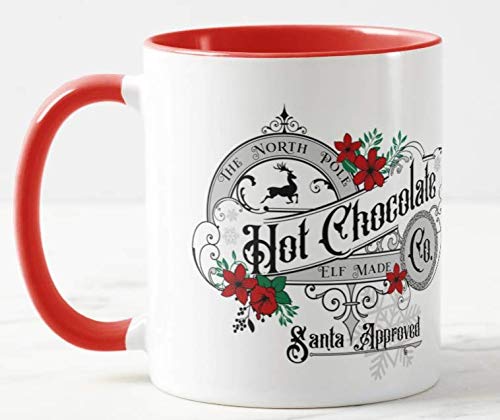 Vixar The North Pole Hot Chocolate Co. Christmas Coloured Mug Cup Novelty Office Birthday Christmas Coffee Gift Tea Present