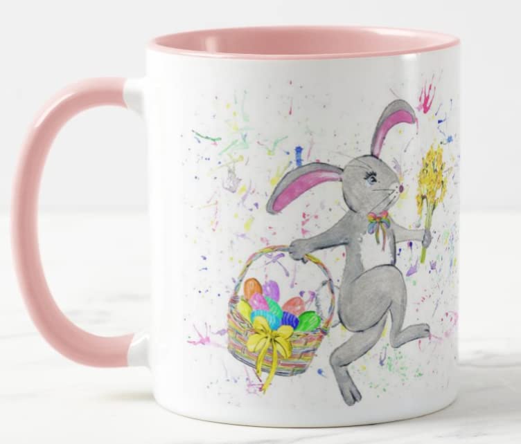 Easter Bunny Rabbit Daffodils Watercolour Art Coloured Mug Cup Gift Birthday Work Office Tea Coffee E05