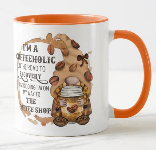 Vixar Gnomes I'm a Coffeeholic on The Road to Recovery, Just Kidding I'm on My Way to The Coffee Shop Coloured Mug Cup Gift Birthday Work Office Christmas Tea Coffee