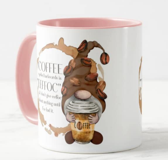 Vixar Gnome Coffee Spelled Backwards is EEFFOC & i Dont give eeffoc abaut Anything Until I've had it Novelty Coloured Mug Cup Gift Birthday Work Office Christmas Tea Coffee