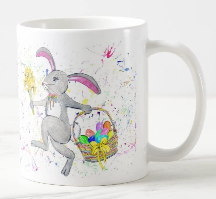 Easter Bunny Rabbit Daffodils Watercolour Art Coloured Mug Cup Gift Birthday Work Office Tea Coffee E05