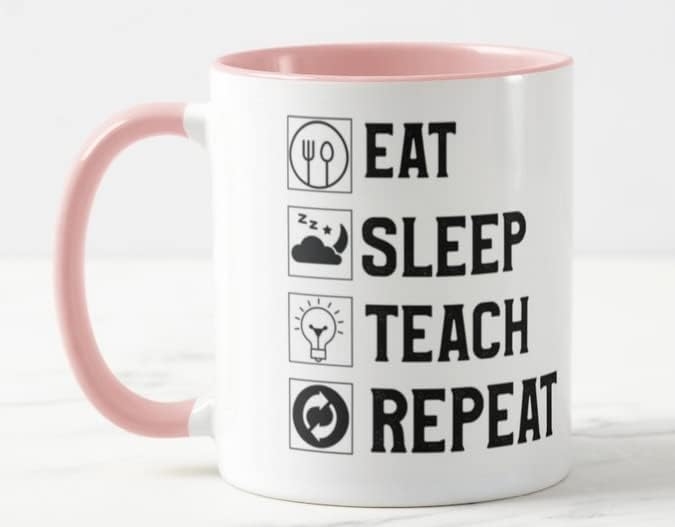 Vixar Teacher Mug Eat Sleep Teach Repeat 11oz Coloured Mug Cup Tea Coffee Ideal for Teacher Gift from Kids end of Year School