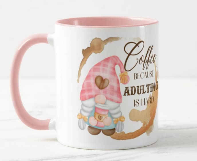 Gnome Coffee Because Adulting is Hard Joke Novelty Coloured Mug Cup Gift Birthday Work Office Christmas Tea Coffee