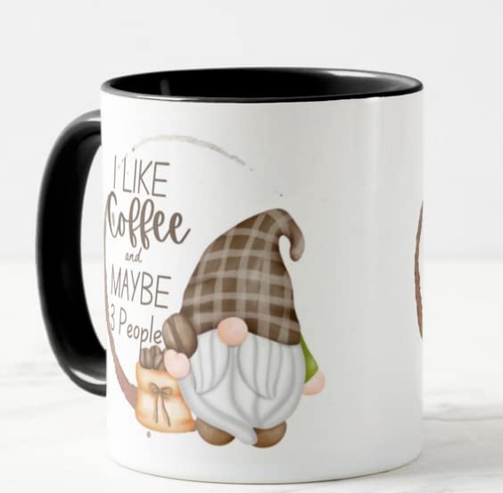 Vixar Gnomes I Like Coffee and Maybe 3 People Coloured Mug Cup Gift Birthday Work Office Christmas Tea Coffee