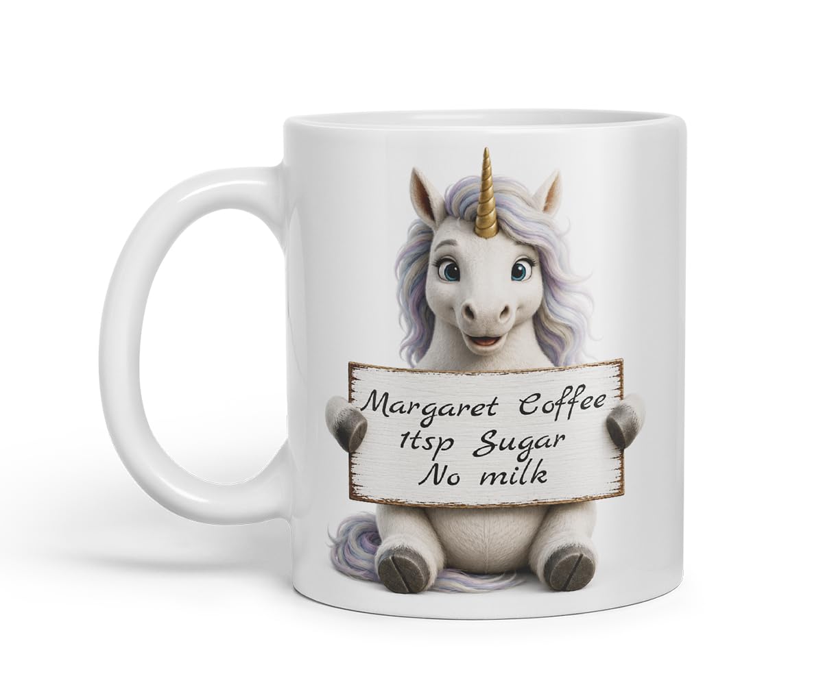 Vixar Personalised Rainbow Unicorn Mug with Name or Custom Message – Cute Animal Coloured Ceramic Mug Cup Gift, 11oz (Black)