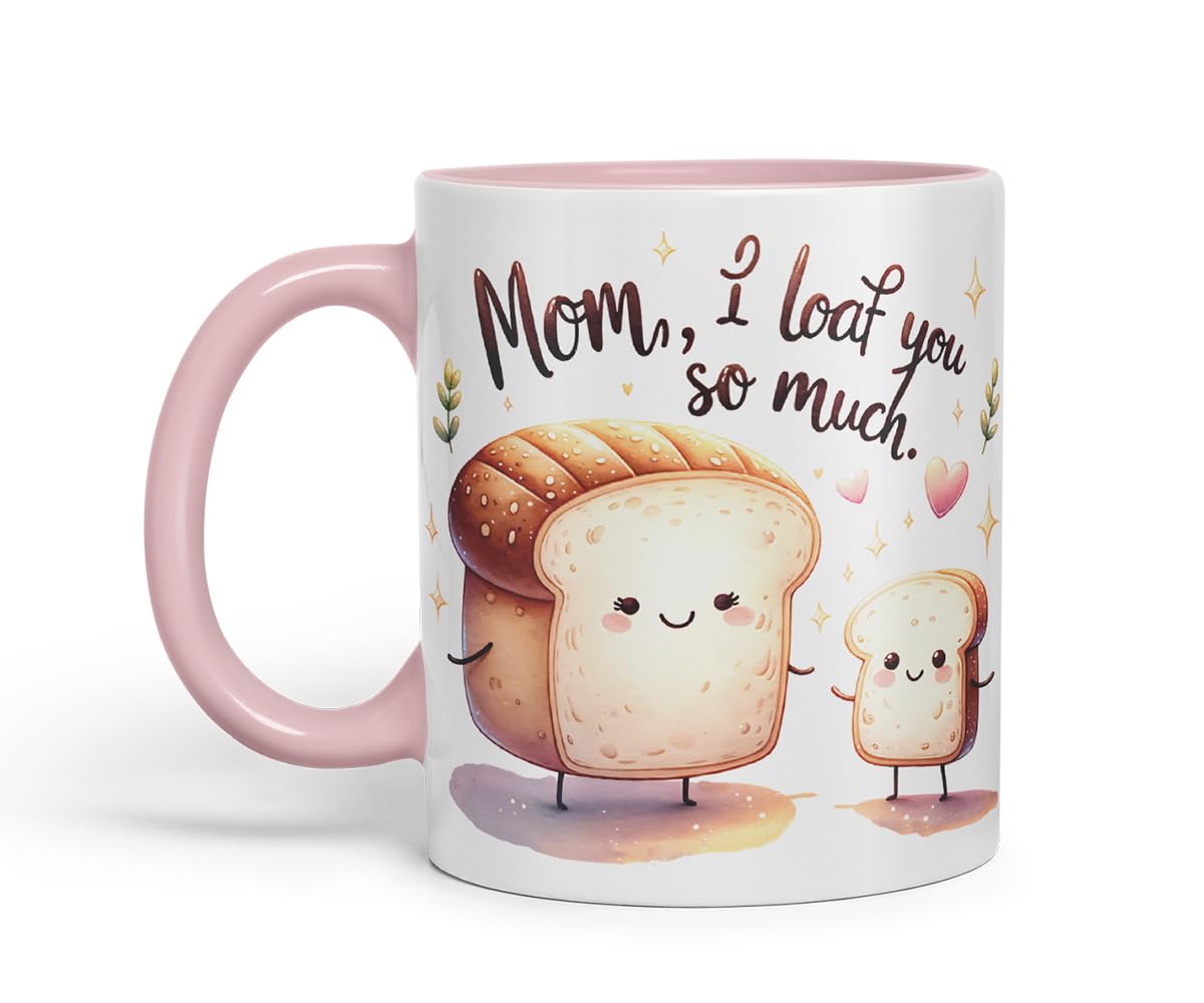 Vixar Mom I Loaf You So Much Funny Bread Mother Mum Mug – Coloured Ceramic Mug Cup Gift, 11oz (Black)
