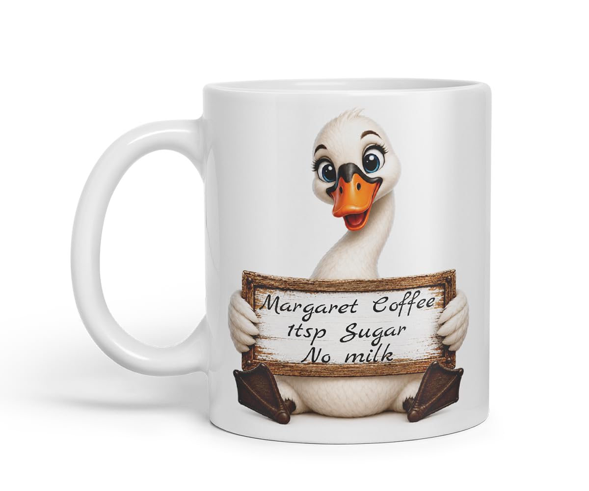 Vixar Personalised Swan Mug with Name or Custom Message – Cute Animal Coloured Ceramic Mug Cup Gift, 11oz (Black)