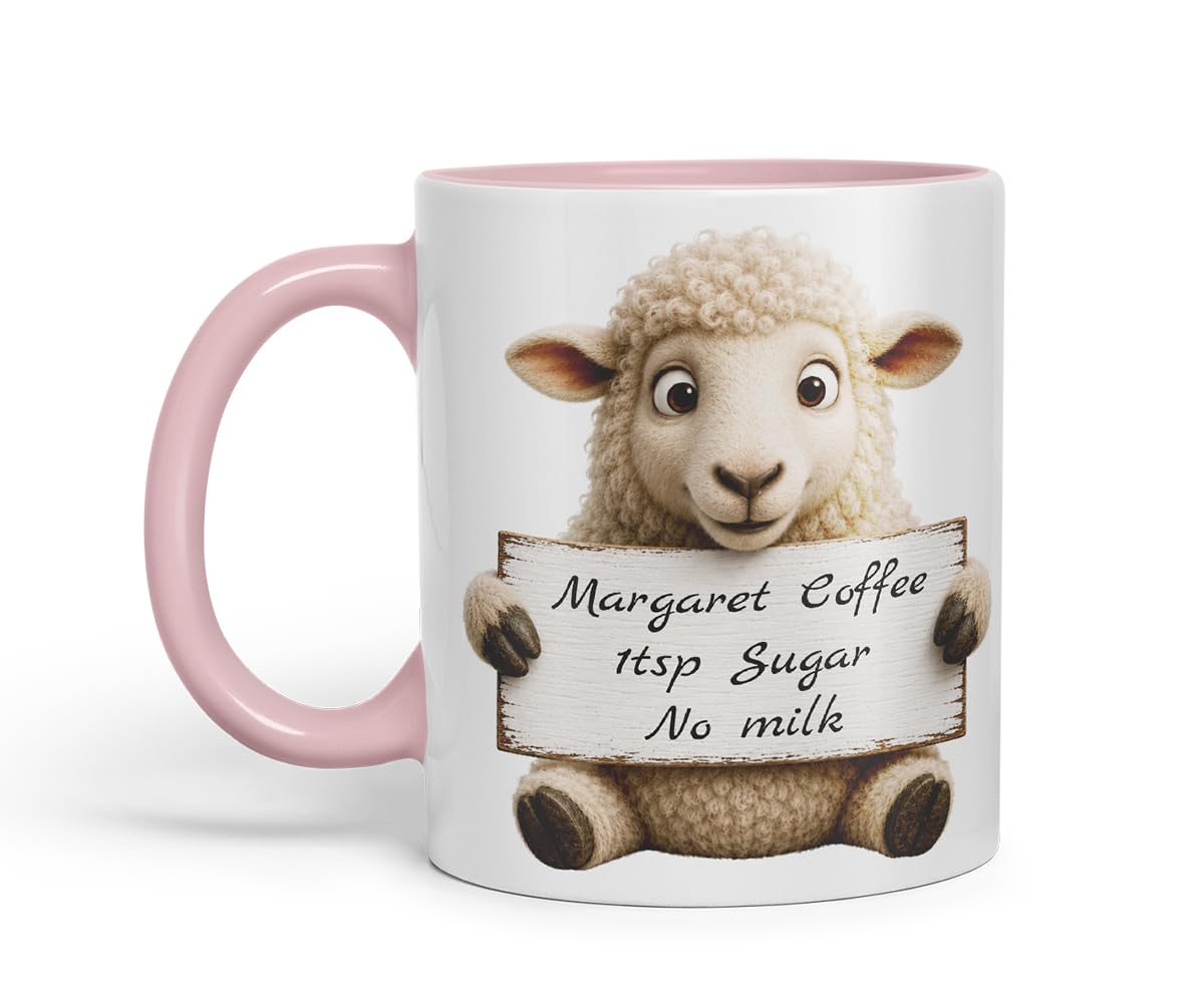 Vixar Personalised Sheep Mug with Name or Custom Message – Cute Animal Coloured Ceramic Mug Cup Gift, 11oz (Black)