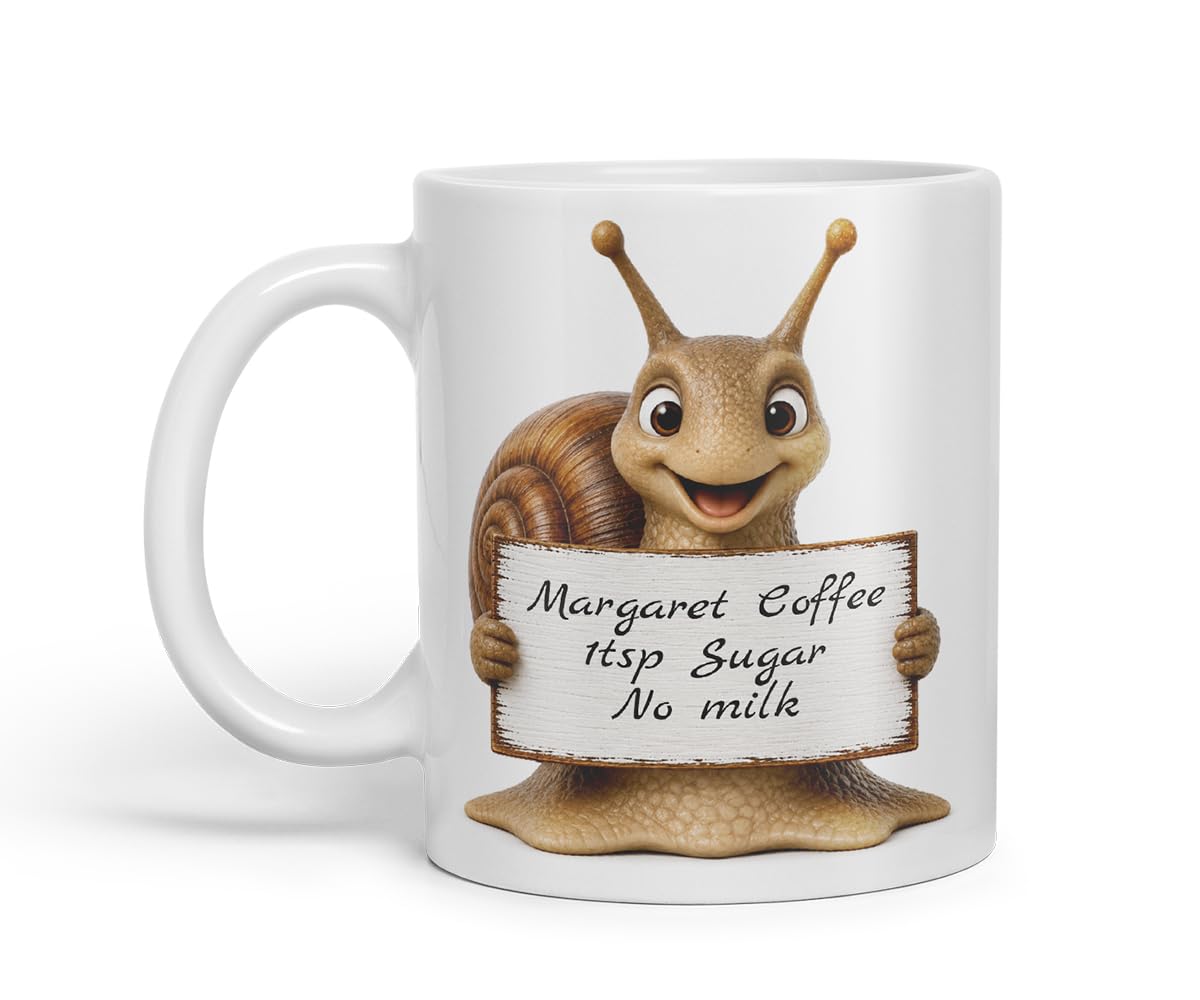 Vixar Personalised Snail Mug with Name or Custom Message – Cute Animal Coloured Ceramic Mug Cup Gift, 11oz (Black)