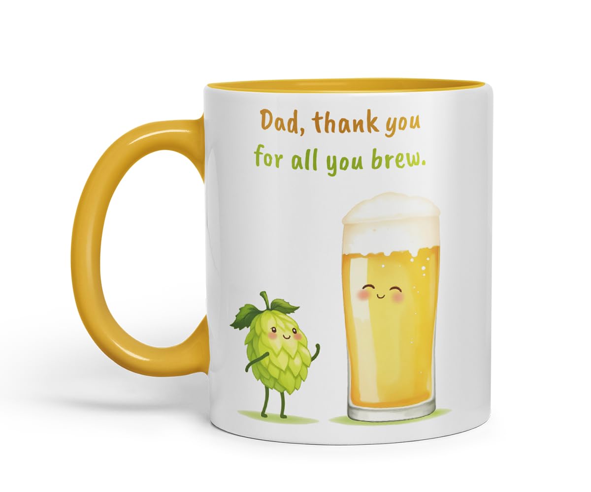 Vixar Dad Thank You for All You Brew Funny Beer Father's Day Mug – Coloured Mug Cup Gift, 11oz (Black)