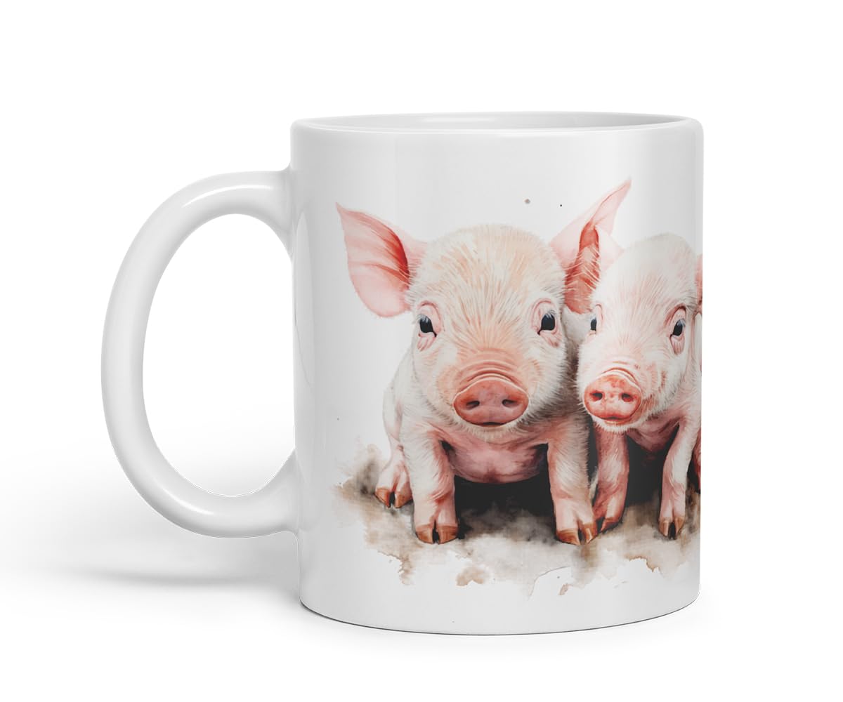 Vixar Watercolour Piglets Farm Pig aninams Mug – Coloured Ceramic Mug Cup Gift, 11oz (Black)