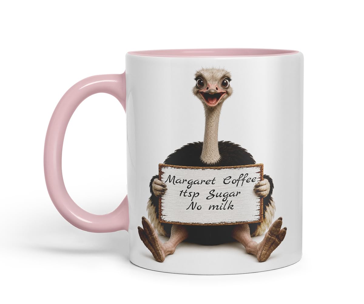 Vixar Personalised Ostrich Mug with Name or Custom Message – Cute Animal Coloured Ceramic Mug Cup Gift, 11oz (Black)