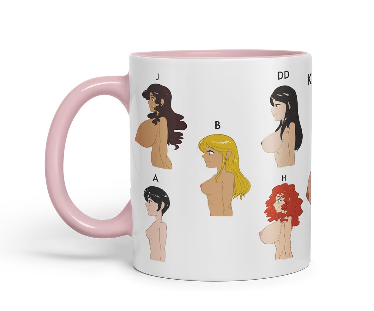 Vixar Kittyhawk Alphabet Woman Bust, Breasts Character Mug – Coloured Ceramic Mug Cup Gift, 11oz (Black)