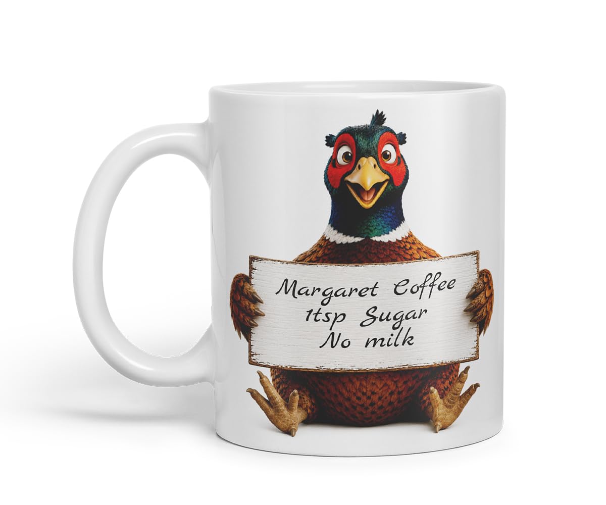 Vixar Personalised Pheasant Mug with Name or Custom Message – Cute Animal Coloured Ceramic Mug Cup Gift, 11oz (Black)