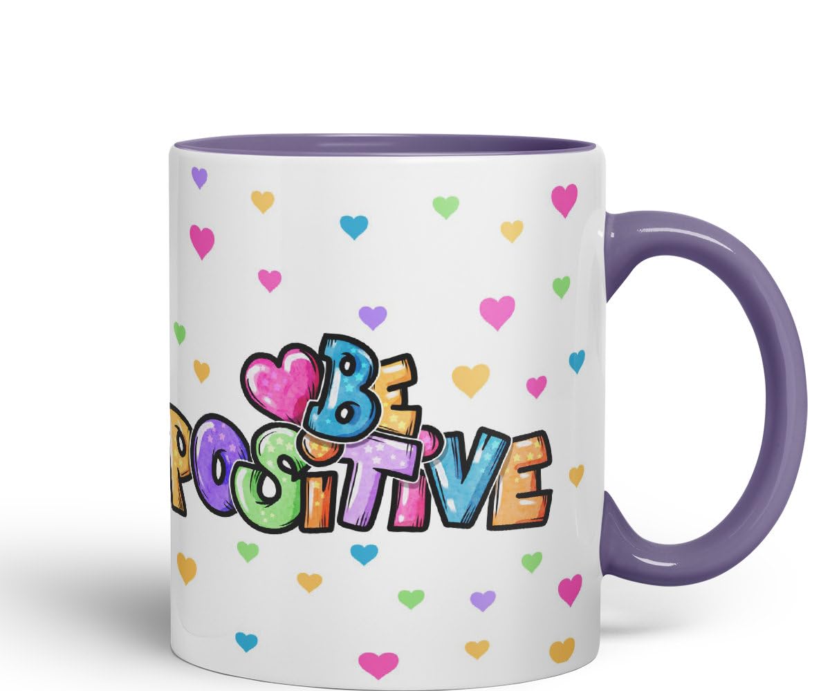 Vixar Be Positive herts Joke sarkasm Ceramic Coloured Mug Cup for Tea Coffee Hot Brew 330ml 11Oz Gift
