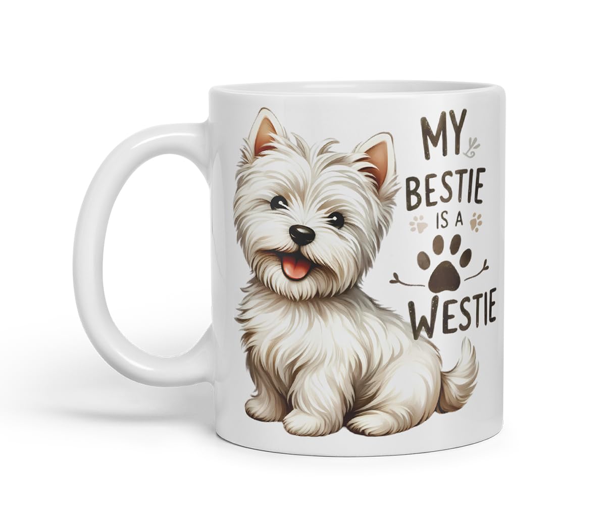 Vixar My Bestie is A Westie Dog Mug – Coloured Ceramic Mug Cup Gift, 11oz (Black)
