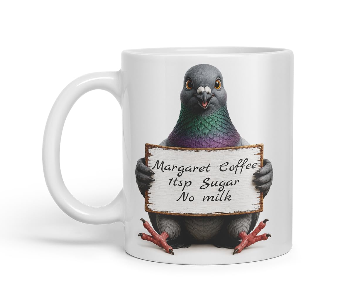 Vixar Personalised Pigeon Mug with Name or Custom Message – Cute Animal Coloured Ceramic Mug Cup Gift, 11oz (Black)