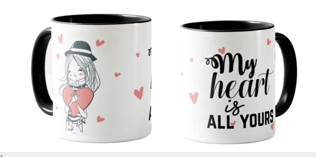 Valentines Day Gift Coloured Mug Cup11oz Ceramic Novelty Gift Couple, My Heart is All Yours, VD05