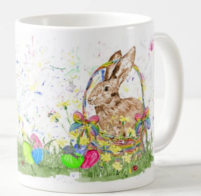 Easter Bunny Watercolour Art Coloured Mug Cup Gift Birthday Work Office Tea Coffee E03