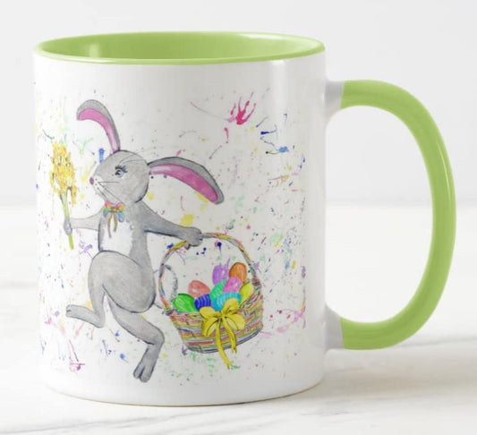 Easter Bunny Rabbit Daffodils Watercolour Art Coloured Mug Cup Gift Birthday Work Office Tea Coffee E05