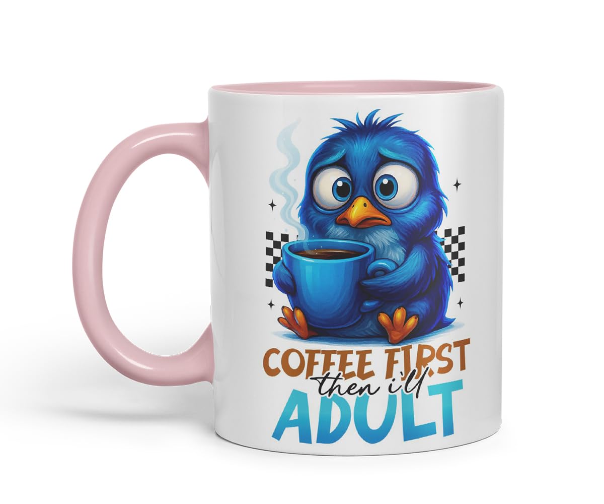 Vixar Coffee First Then I'll Adult Funny Blue Bird Mug – Coloured Ceramic Mug Cup Gift, 11oz (Black)