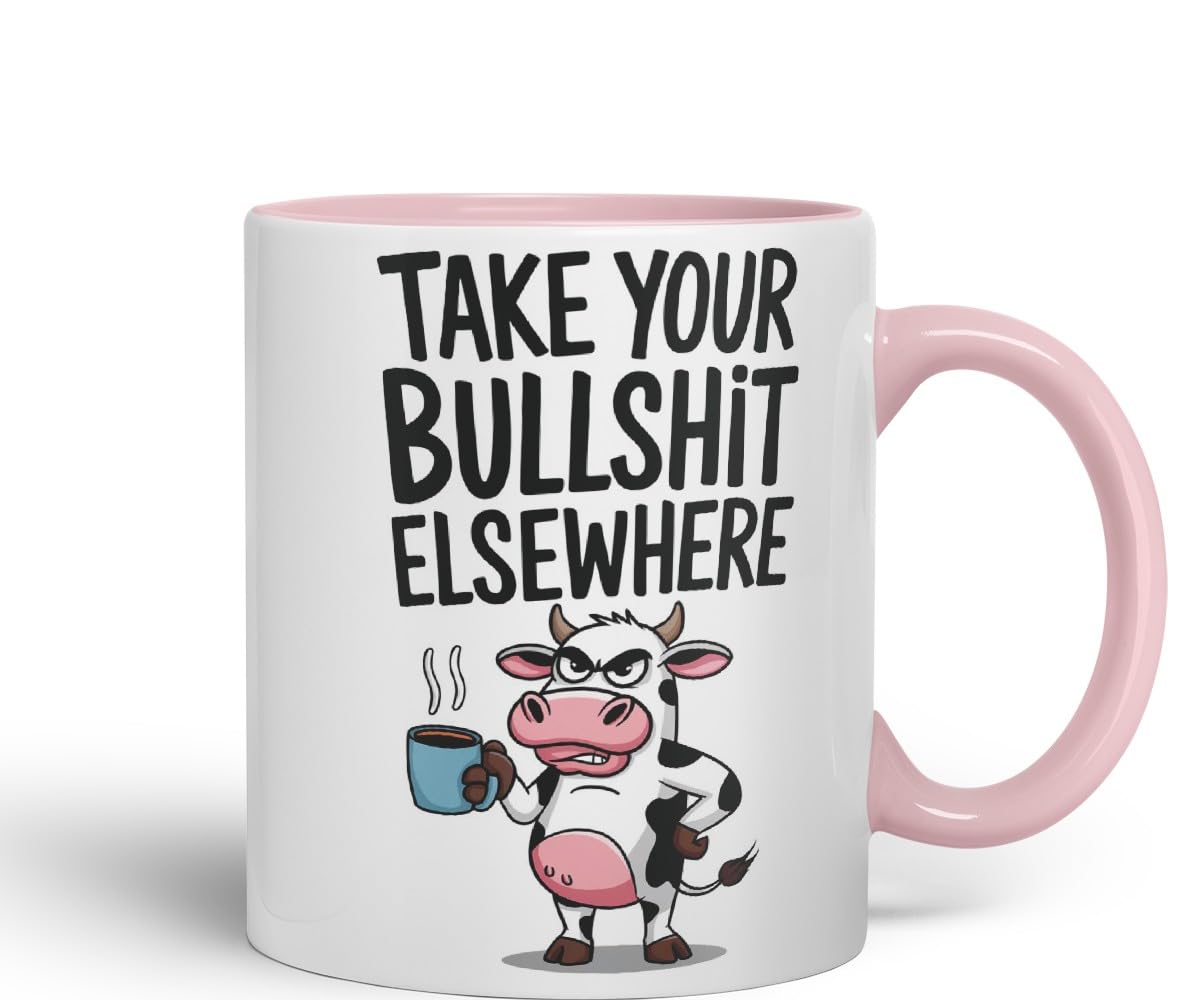 Vixar Take Your Bull.. Elsewhere Cow Coloured Ceramic Mug Cup Gift, 11oz (Black)