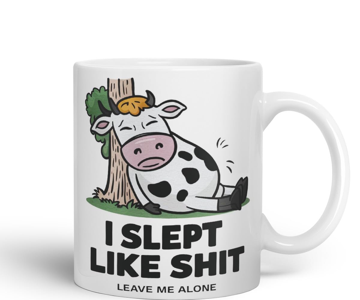 Vixar I Slept Like S** Leave Me Alone Sarcastic Cow Coloured Ceramic Mug Cup Gift, 11oz (Black)